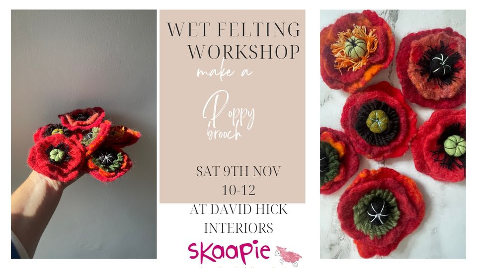 wet felting poppy brooch workshop