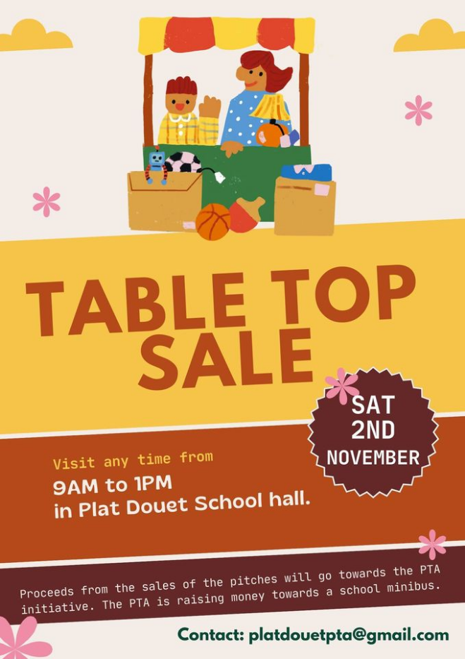 Plat Douet School PTA Table Top Sale